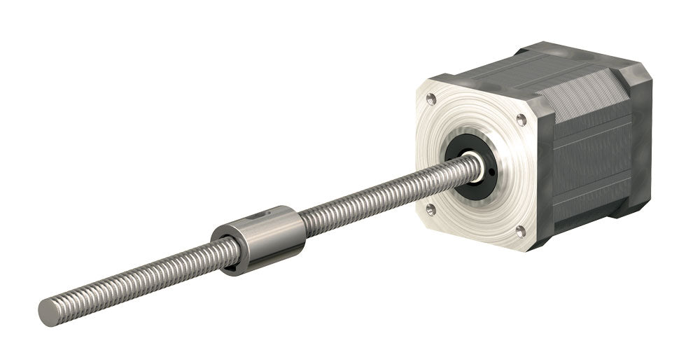 Miniature Ball Screw Linear Actuator - BSR0801AXRU-0250-RSN-171-NNN-N 8mm diameter, Length:250mm, Lead:1mm Accuracy:Grade 10, Screw:Rolled, Nut Type:Flanged Nut on Right, Backlash:Standard Backlash Of 0.05mm, Left End:Nema 17 Motor (43mm) Single Stack