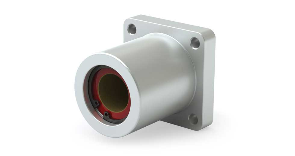 SFP06 3/8" Single Flange Mount Inch Series Closed Plain Linear Bearing Spherical 'Self-aligning' I.D. in the housing, Housing With Bearing Included,   Precision running clearance on the I.D.